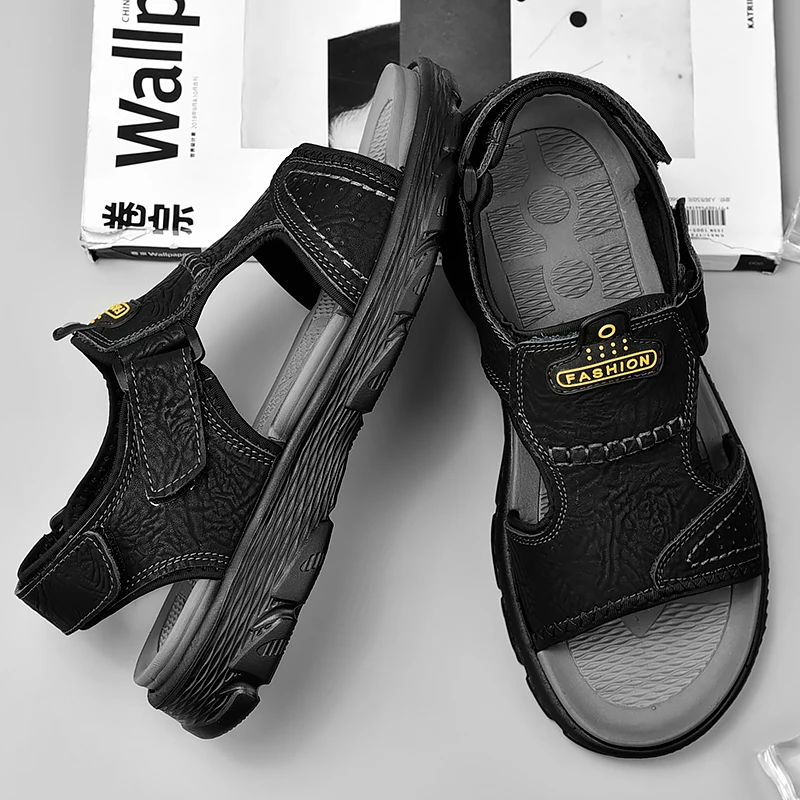 

Мужские сандалии из натуральной кожи, летние легкие босоножки, Повседневная модная обувь, большие размеры 38-48