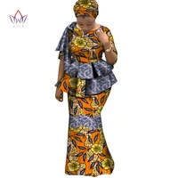 african short sleeves print tops and skirt sets for women bazin riche african clothing 2 pieces skirt set with headscarf wy7091