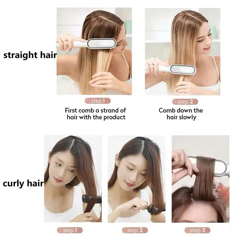 Electric Splint Hair Straightener Hot Air Comb Brush Styling Straight Curling Dual-Use Dryer Bangs Rod 2 In 1 |