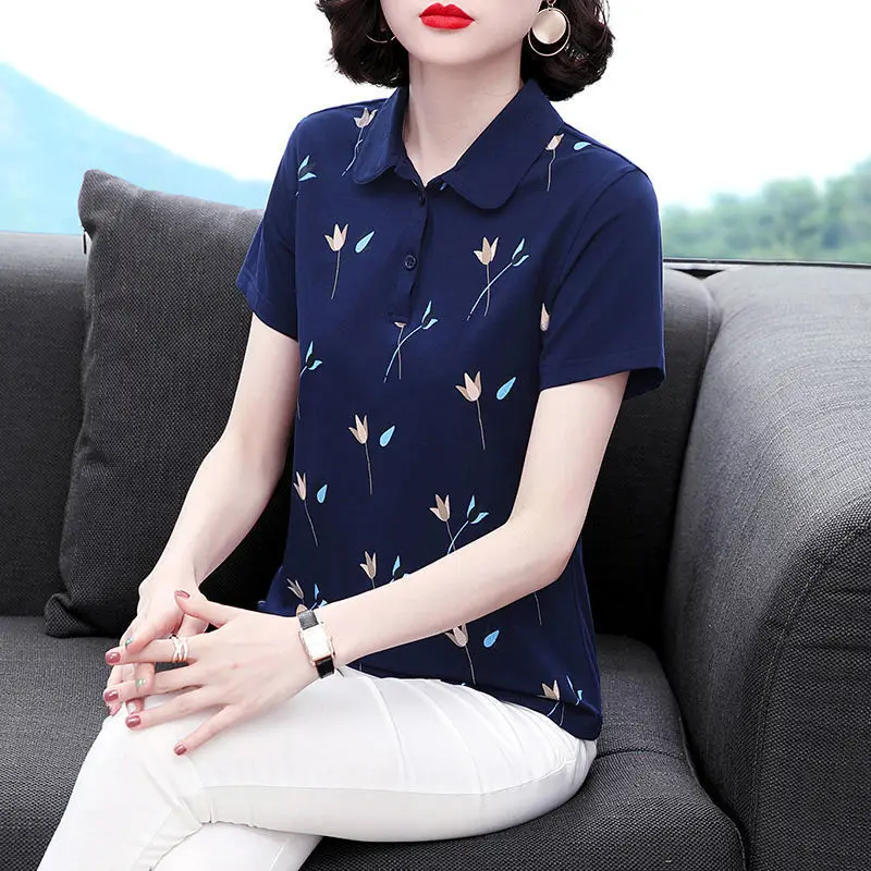 Summer Ladies Polo Shirt Female Short Sleeve Basic Tee Shirt Ladies Clothing Fashion 2022 New Elegant and Casual Polo Blouse A26