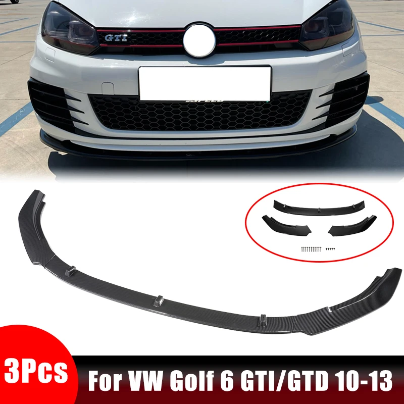 

3 Pcs Front Bumper Lip Spoiler Splitter for Volkswagen Golf 6 MK6 GTI GTD 2010-2013 Car Front Lower Bumper Decoration Body Kit
