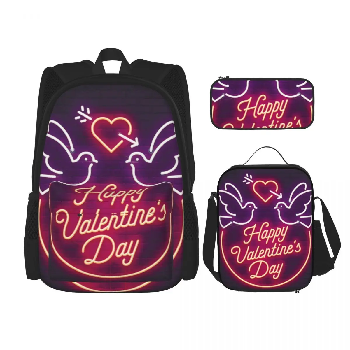 

3 Pcs Set Children's Backpacks School Bag for Girls Schoolbags Lunchbox School Child With Pencil Case Valentine's Day Sign