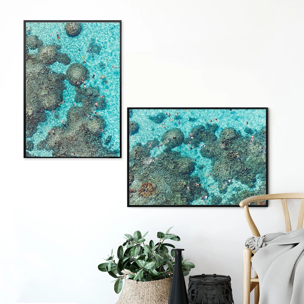 

Плакат для дайвинга, плавания, синее море, холст, живопись, морской пейзаж, художественный принт, пляжный риф, Скандинавская Настенная карти...