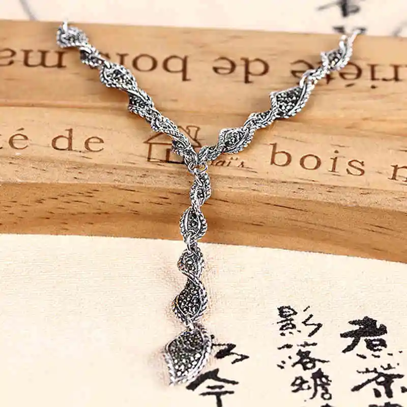 ZHJIASHUN Royal 100% 925 Sterling Silver Natural Necklace Pendant For Women Vintage Necklaces Silver Jewelry Female