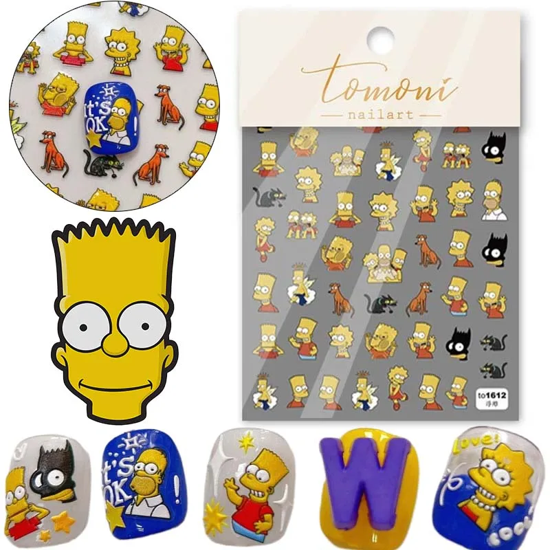 Simpsons Homer DIY наклейки для ногтей без выпечки долговечные однотонные аниме патчи