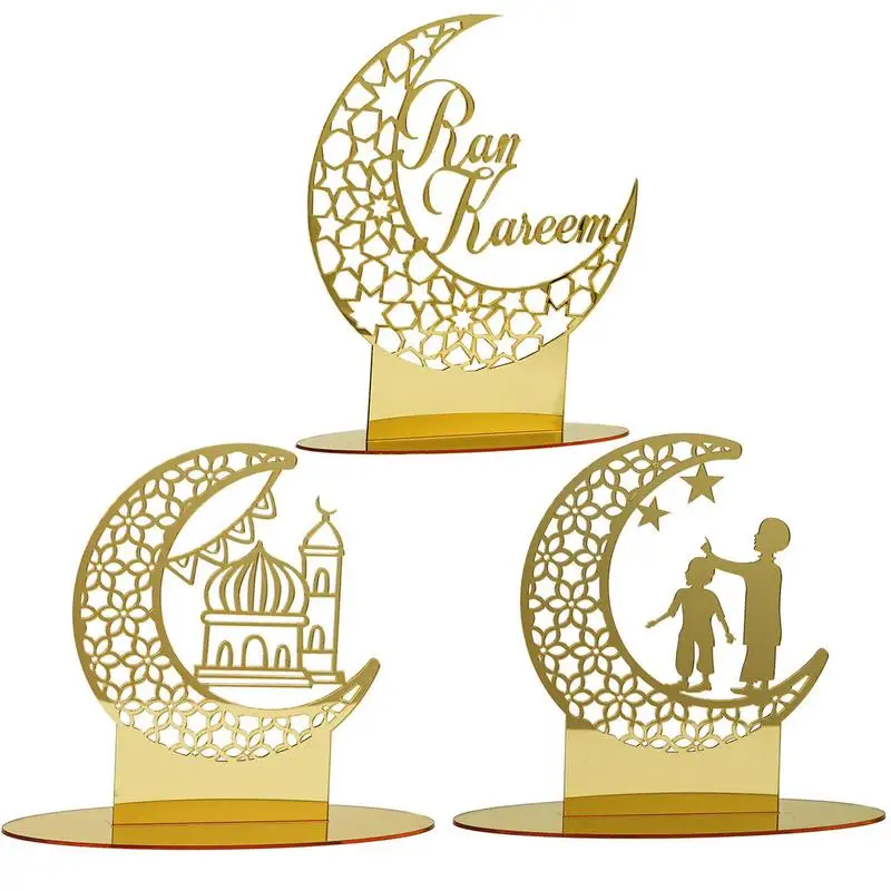 

Moon Eid Golden Acrylic Ornament Table Decoration For Home Islamic Party Decor Hollow Out Acrylic Table Ornament Eid Home Decor