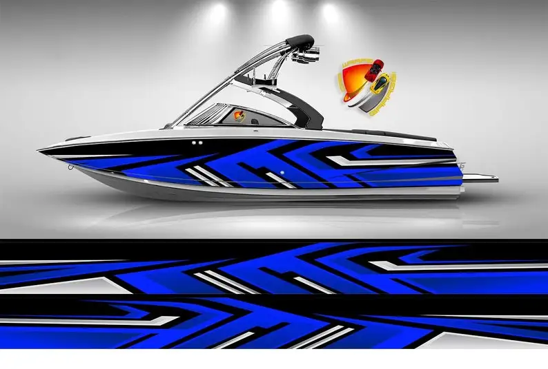 

Royal Blue Lines Modern Graphic Vinyl Boat Wrap Decal Fishing Bass Pontoon Sportsman Tenders Console Bowriders Deck Boat Watercr