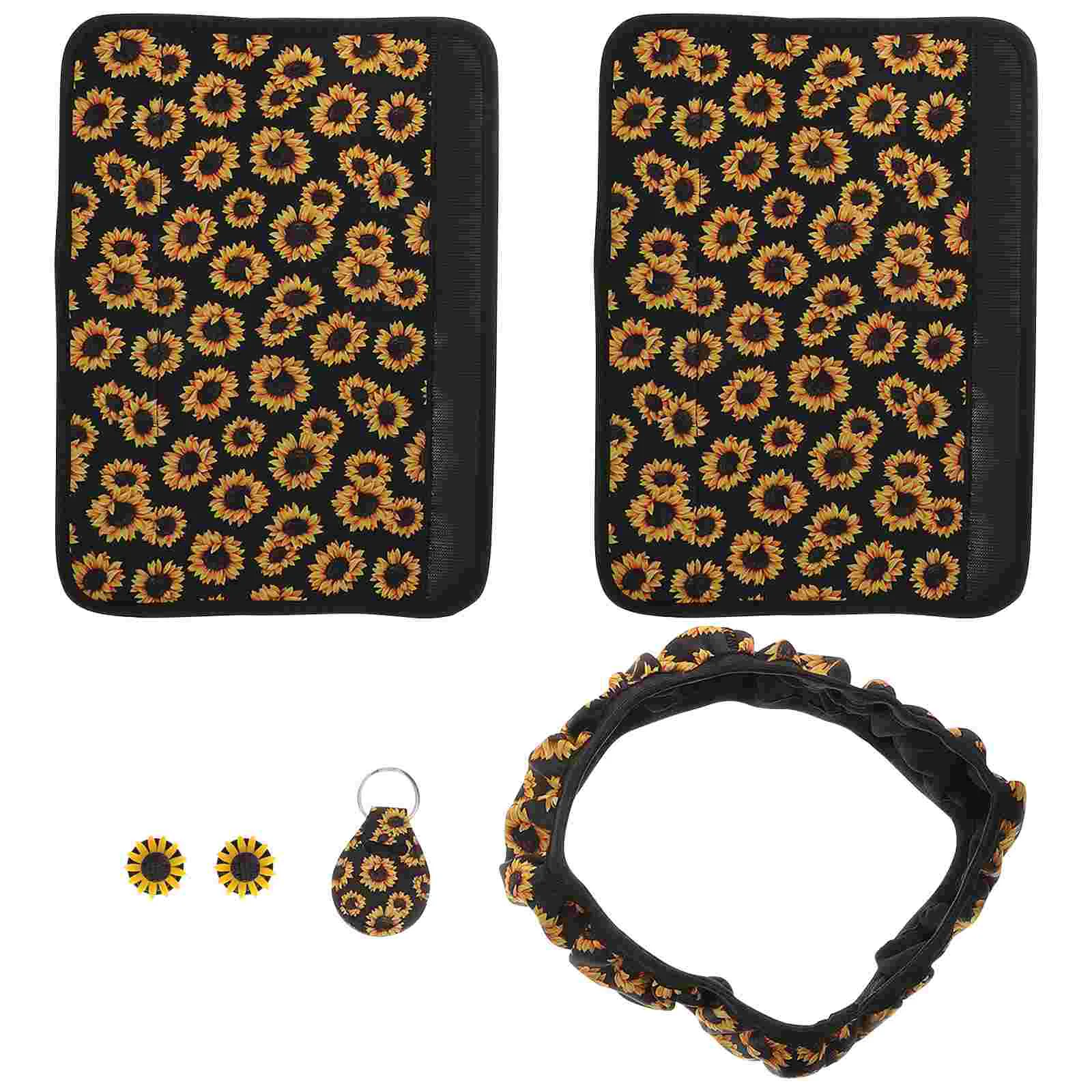 

1 Set Steering Cover Car Steering Wheel Cover Set Sunflowers Keychains Car Steering Wheel Cover Armrest Cover Pads