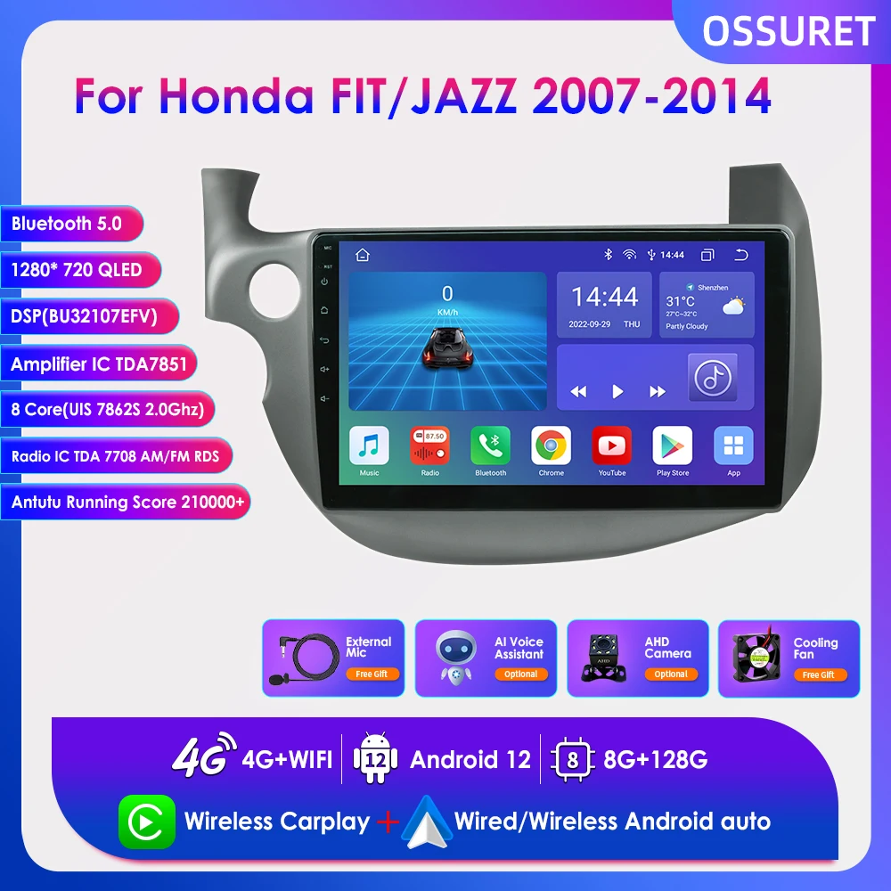 

Автомагнитола 2DIN Carplay для Honda FIT JAZZ 2007-2014, автомагнитола, мультимедийный плеер, Android, аудио, стерео, GPS, Navi BT, 4G, SWC, RDS, DSP