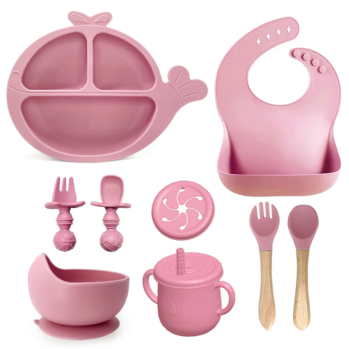 

Baby Silicone Dining Plate Children's Silicone Sucker Supplementary Food Bowl Divided Plate Learning Eat Anti drop Tableware Set