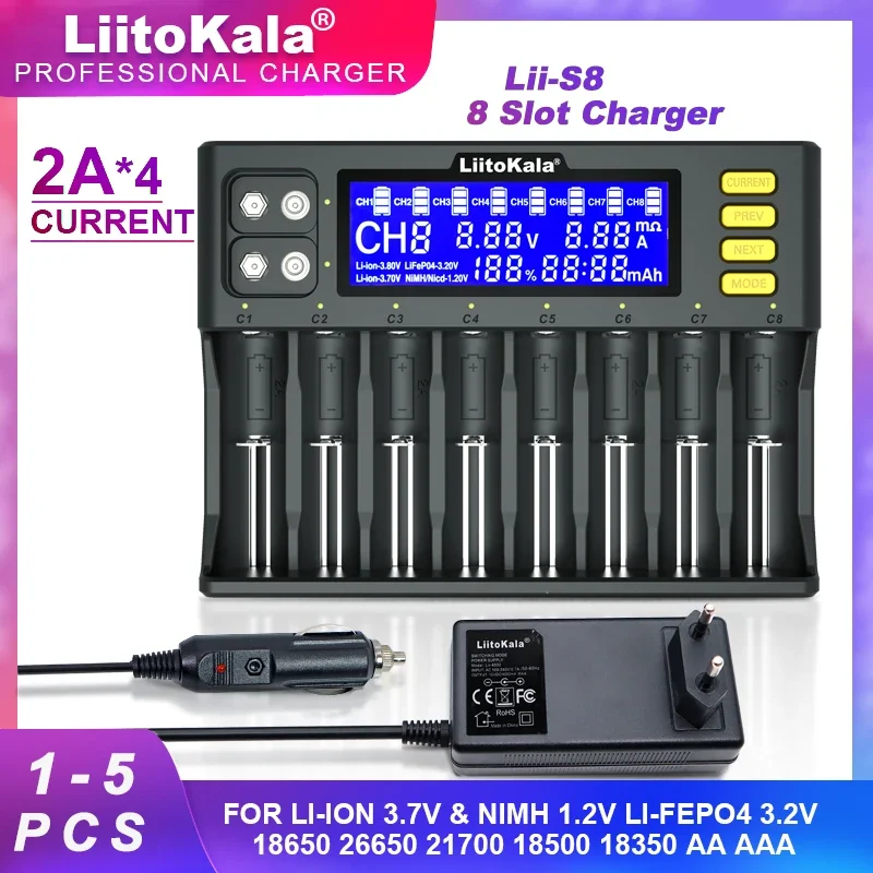1-5 шт. LiitoKala Lii-S8 литий-ионный 3 7 В NiMH 1 2 Li-FePO4 IMR 8 для 18650 26650 21700 26700 18350 AA AAA зарядное