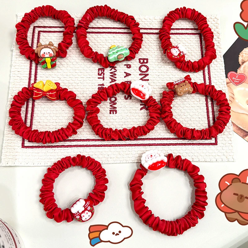 Милая мультяшная рождественская высокоэластичная веревка для волос женщин и