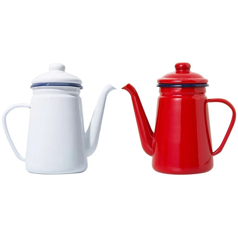 

2X 1.1L High-Grade Enamel Coffee Pot Pour Over Milk Water Jug Pitcher Barista Teapot Kettle For Gas Stove And Induction Cooker R