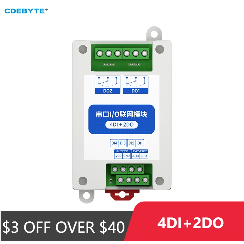 

ModBus RTU Serial IO Module RS485 Interface 4DI+2DO 8 Digital Outputs Rail Installation 8~28VDC CDEBYTE MA01-AXCX4020