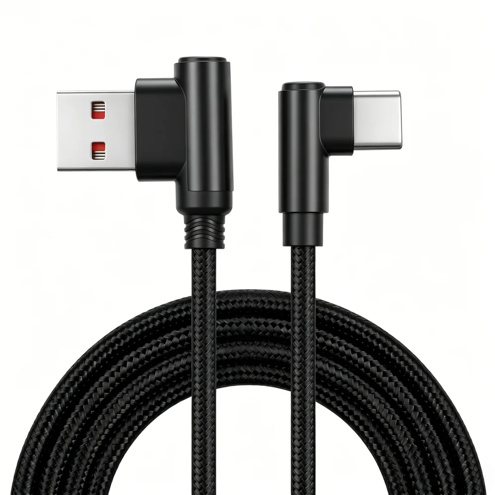 Фото Кабель USB A - Type C с угловым разъемом 90 градусов, 0.25м/0.5м/1м/2м, 4A, быстрая зарядка, PD, для iPhone, Samsung, Huawei, Xiaomi, Macbook №1