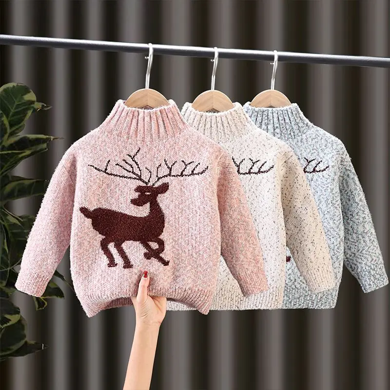 

Girls Sweater Wool Coat Knitting 2022 Cartoon Thicken Warm Winter Pullover Fall Cotton Children's Clothing