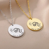 12 zodiac sign snake necklaces for women stainless steel choker zodiac pig snake horse round pendant necklace jewelry gifts