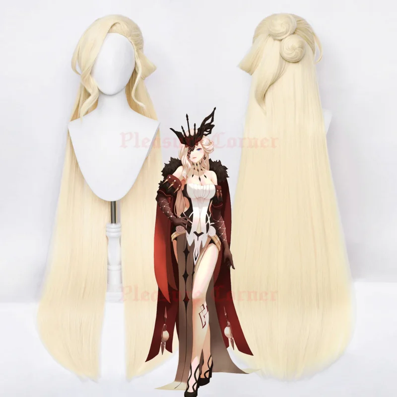 

Genshin Impact La Signora Cosplay Wig High Quality 120cm Long Light Golden Synthetic Wigs Role Playing Props