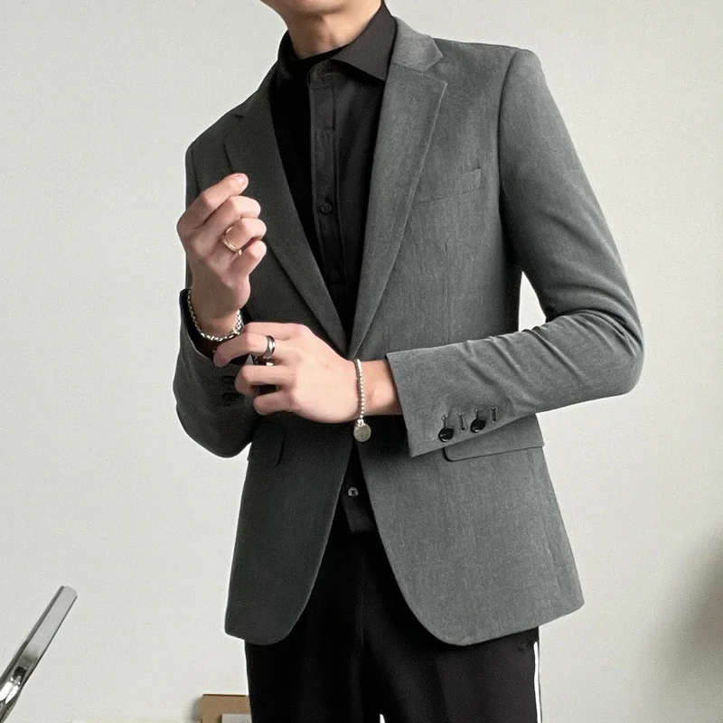 Classic Men's Blazers British Style Single Buckle Business Casual Suit Jackets Wedding Groom Social Blazer Masculino Streetwear