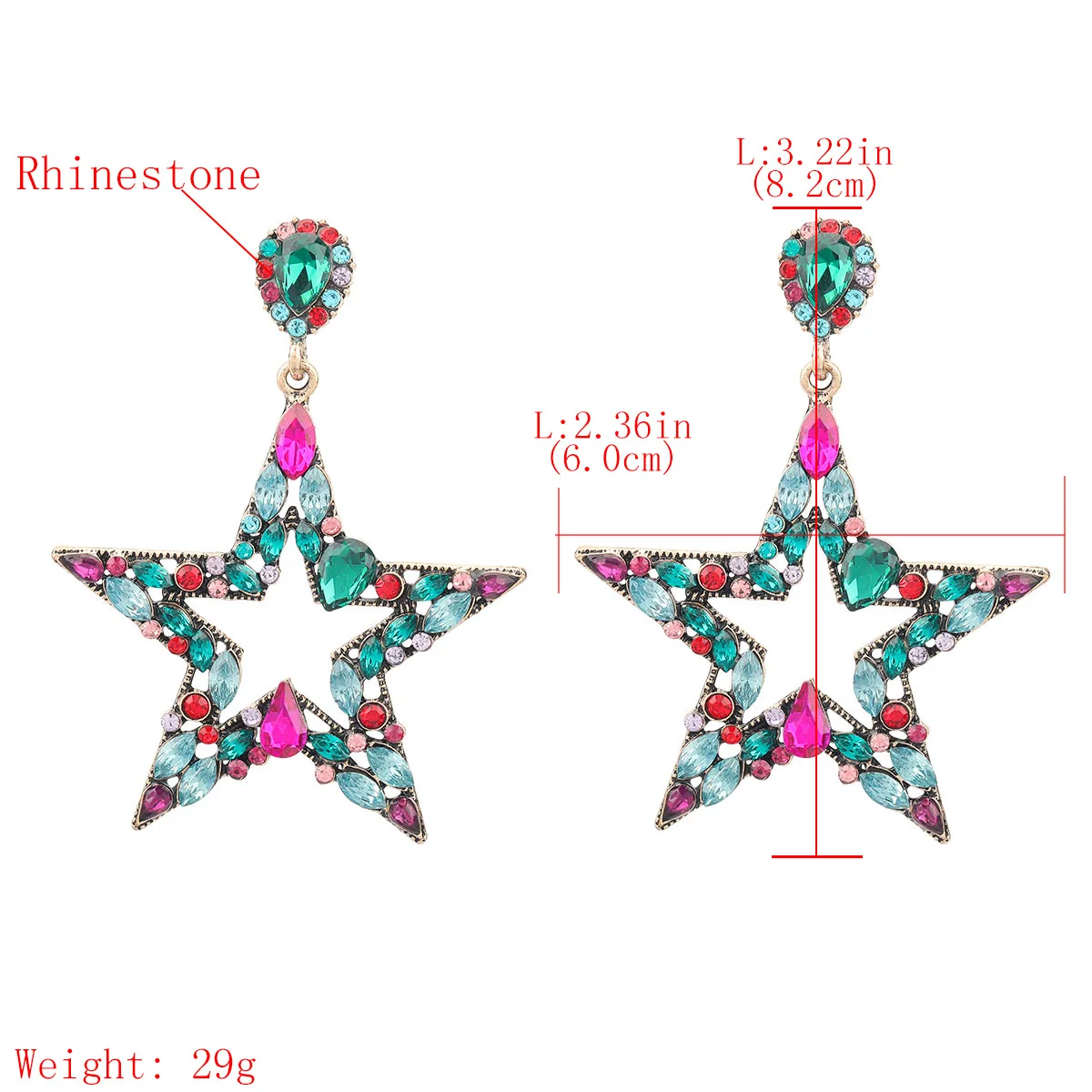 2023 Trend New Five-pointed Star Dangle Earrings Inlaid Colorful Rhinestone Women Luxury Statement Jewelry Party Accessories