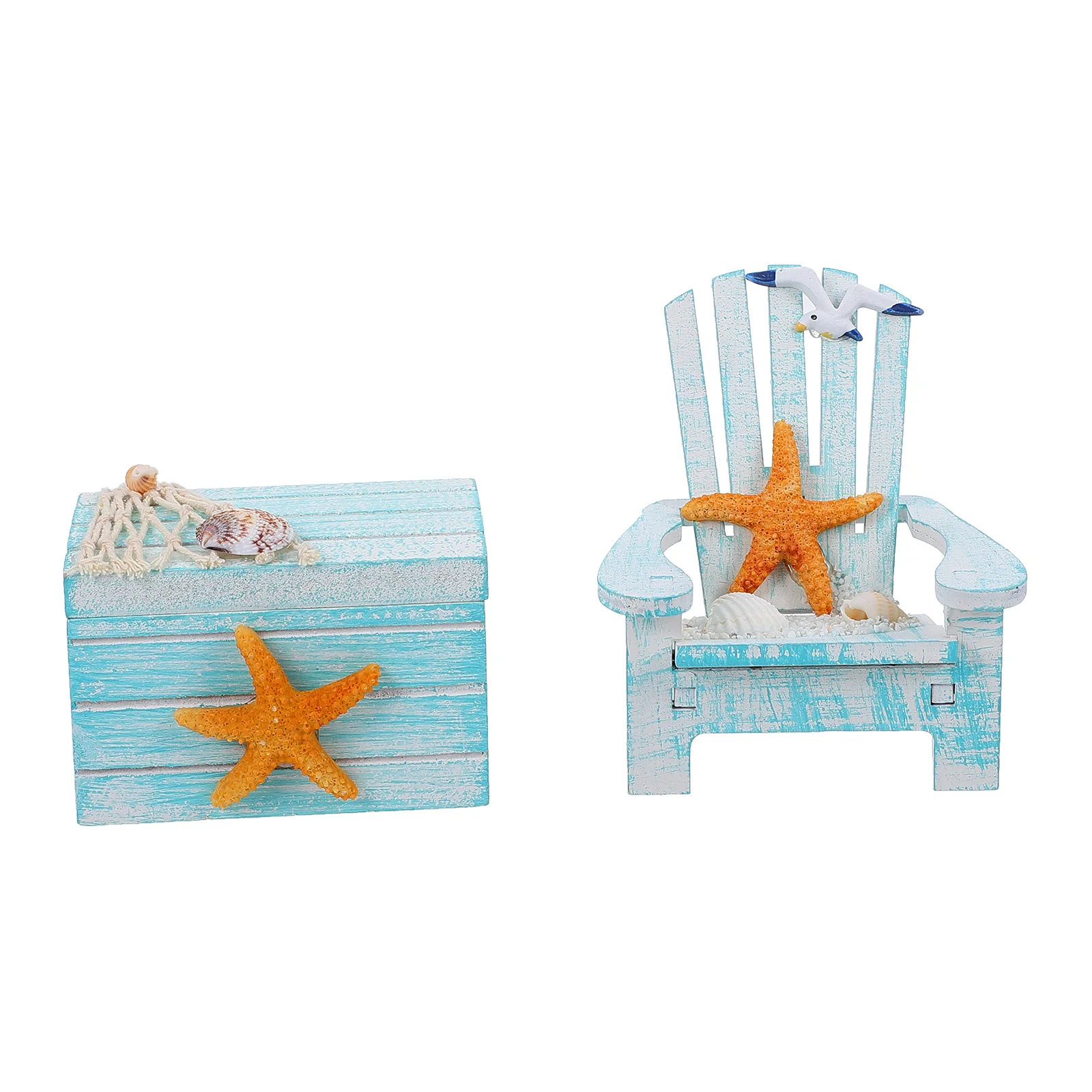 

2 Pcs Toy Mediterranean Style Chair Ornament Ocean Decorations Adornment Dollhouse Sea Home Model Nautical Beach Small Box