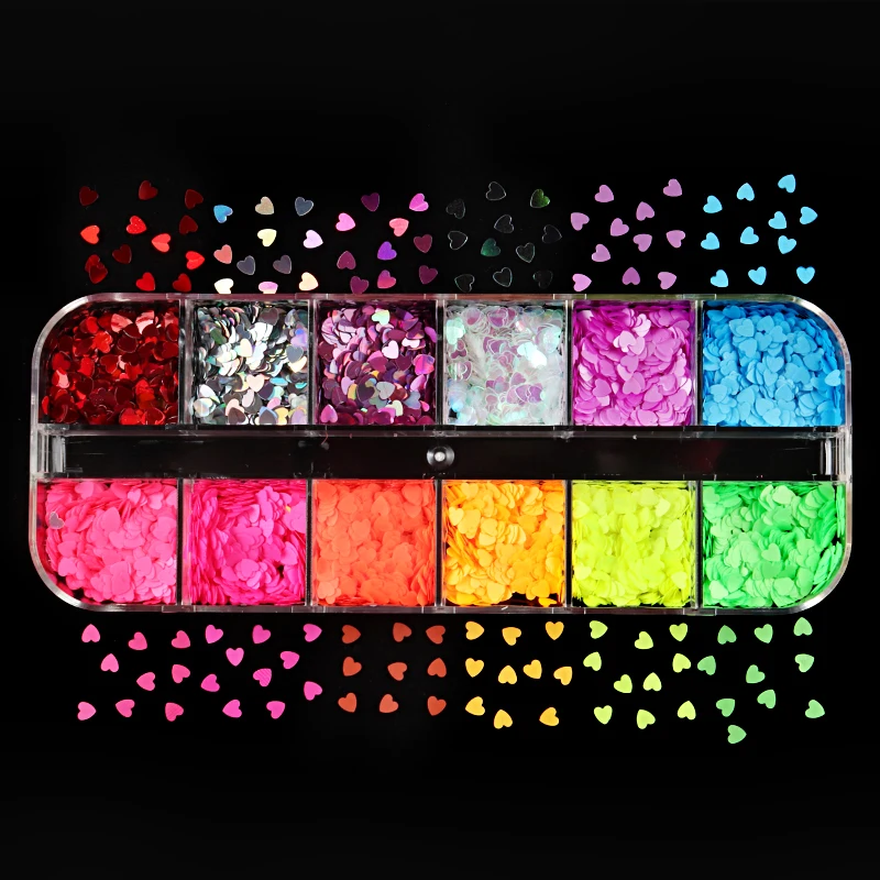 

Neon Love Heart Sequins Glitter Flakes UV Epoxy Resin Mold Filling Materials Crystal Crafts DIY Fluorescent Nail Art Decorations