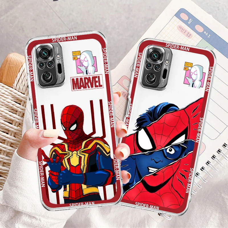 

Marvel Spiderman Avengers Art Transparent Phone Case For Xiaomi Redmi Note 12 11E 11S 11 11T 10 10S 9 9T 9S 8 8T Pro Plus 5G 7