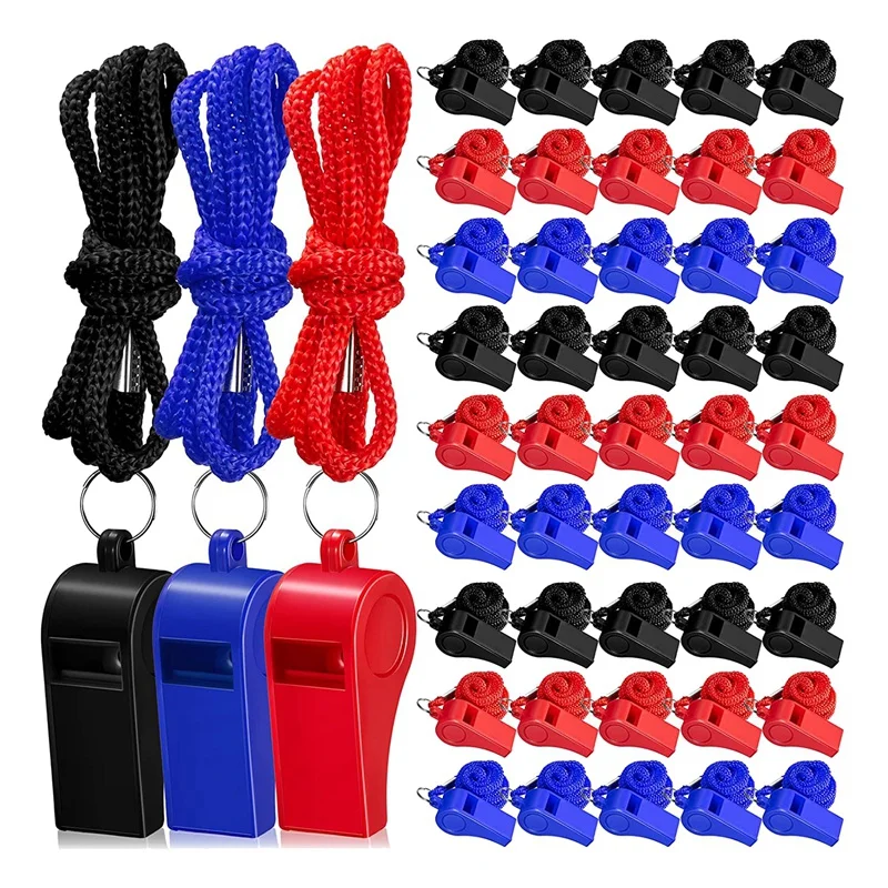 

48 Packs Plastic Whistles With Lanyard Coaches Sports Whistle For Coaches Referees Training Lifeguard School Emergency