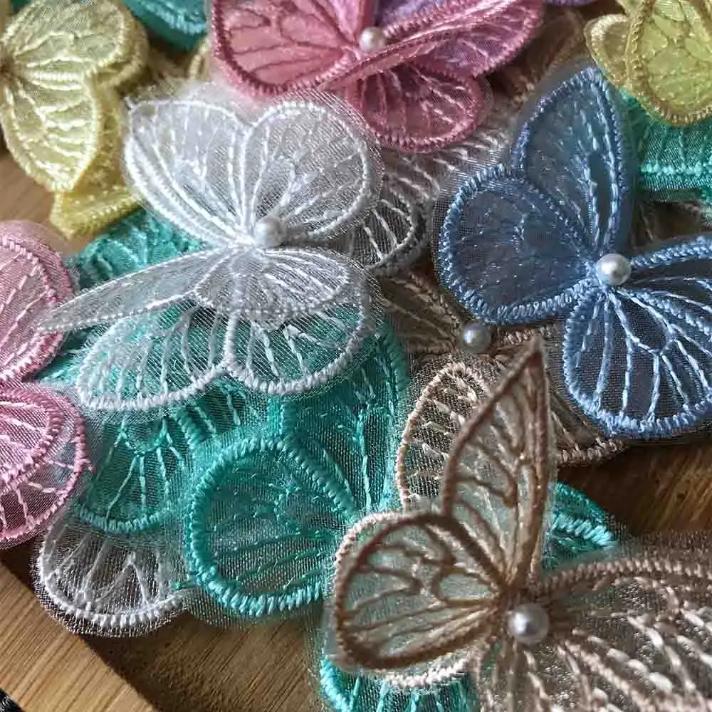 

Вышитые бисером тюлевые сетчатые нашивки с бабочками аппликации для женских заколок для волос аксессуары для свадебного платья