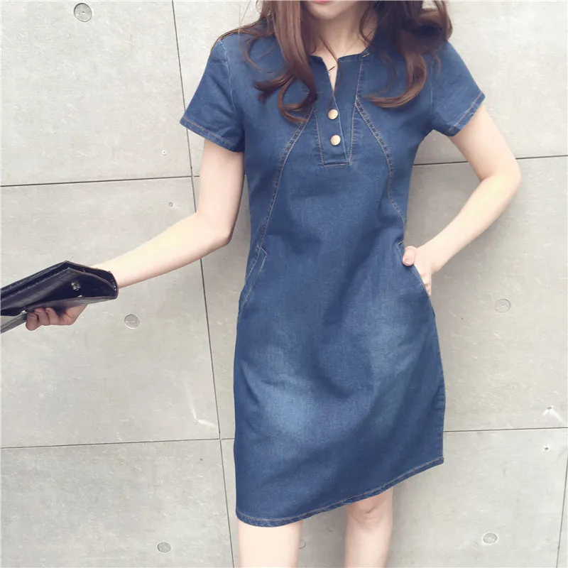 

2022 Spring Summer New Loose Slim Fashion Denim Dress Korean Casual Simple Solid Color Sexy Women Short Dress Tide Free Shipping