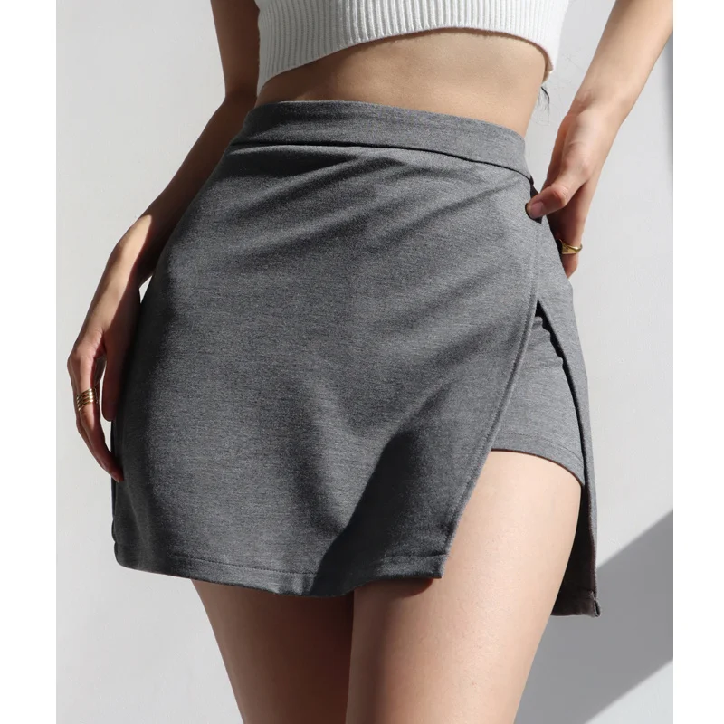 

Сексуальная Женская короткая трапециевидная мини-юбка в европейском стиле ретро темно-серого цвета с высокой талией сексуальная облегающа...