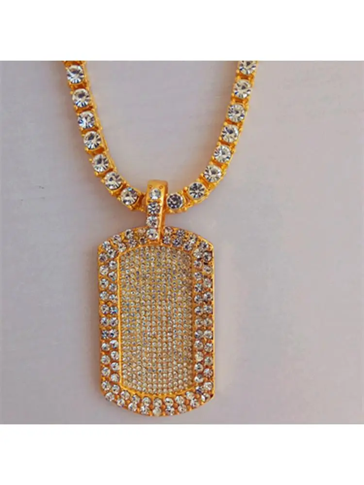 

Mens Hip Hop Army Card Dog Tag Necklace Iced Out 1 Row Crystal Choker Bling Tennis Chain 16/18/30inch Gold Color Drop Shipping