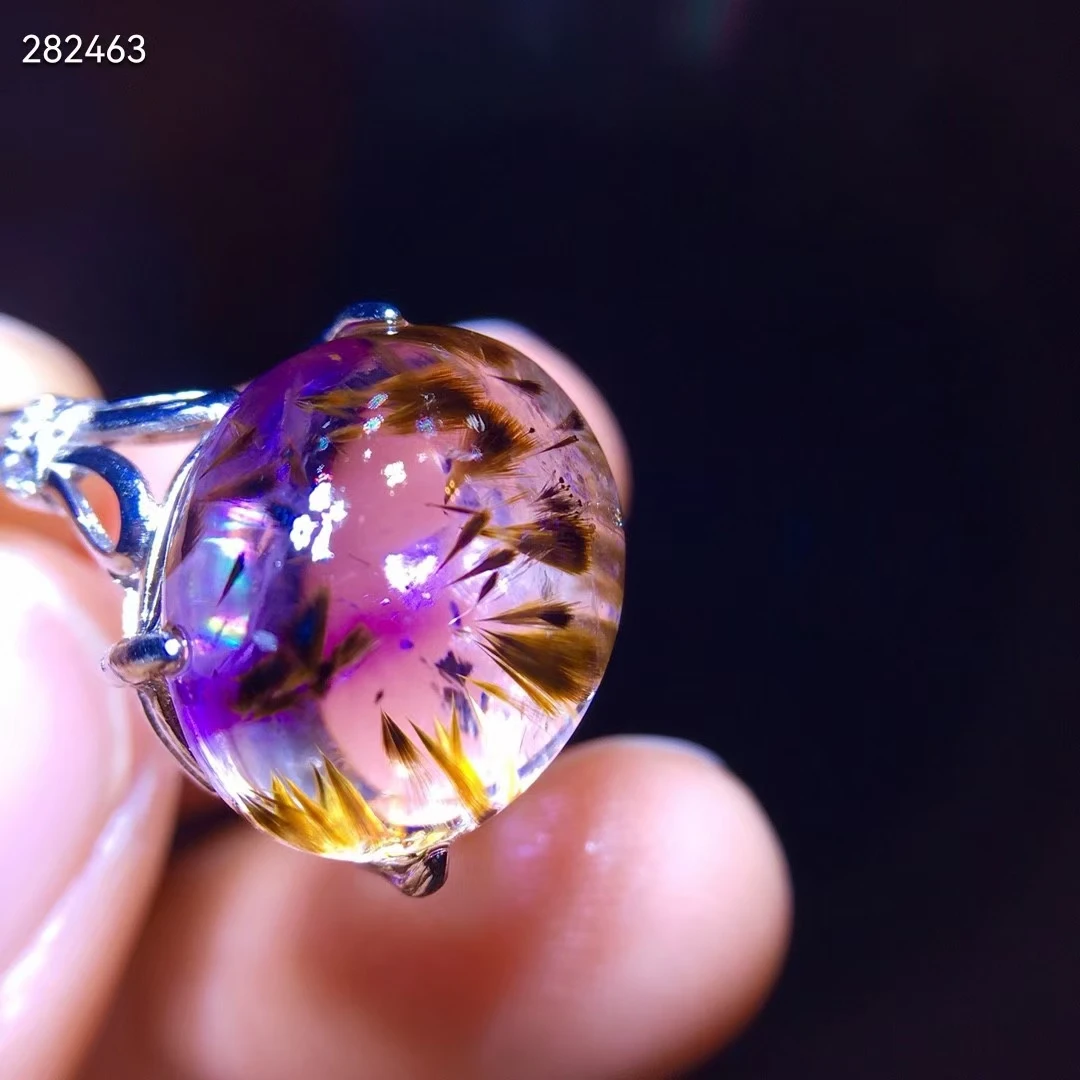 

Натуральный какоксенит красный фиолетовый рутилированный регулируемое кольцо женский рутилированный кварц 16,1/14 мм Капля воды AAAAAA