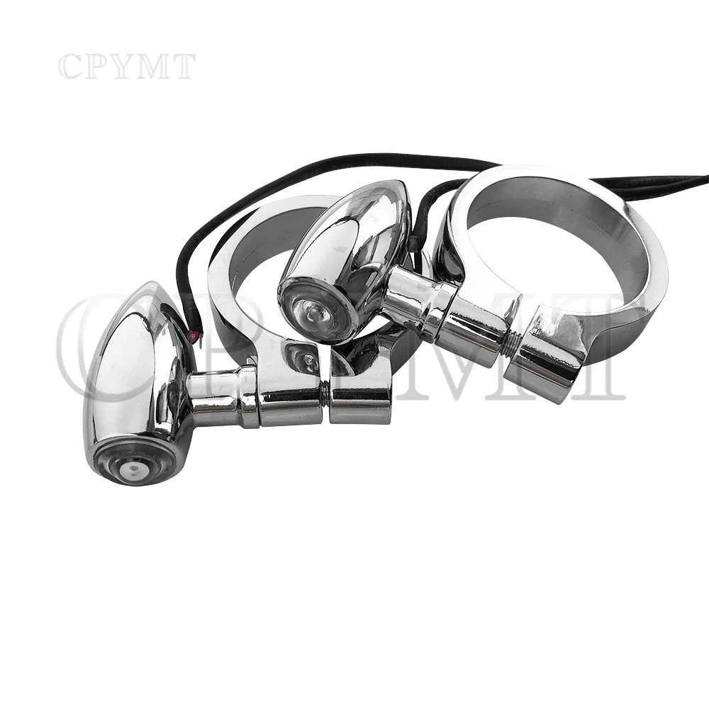 41mm Front Fork Motorcycle Tubes Turn Signal LED Lights Amber Blinker Light Motorbike Bracket Indicator Lamps