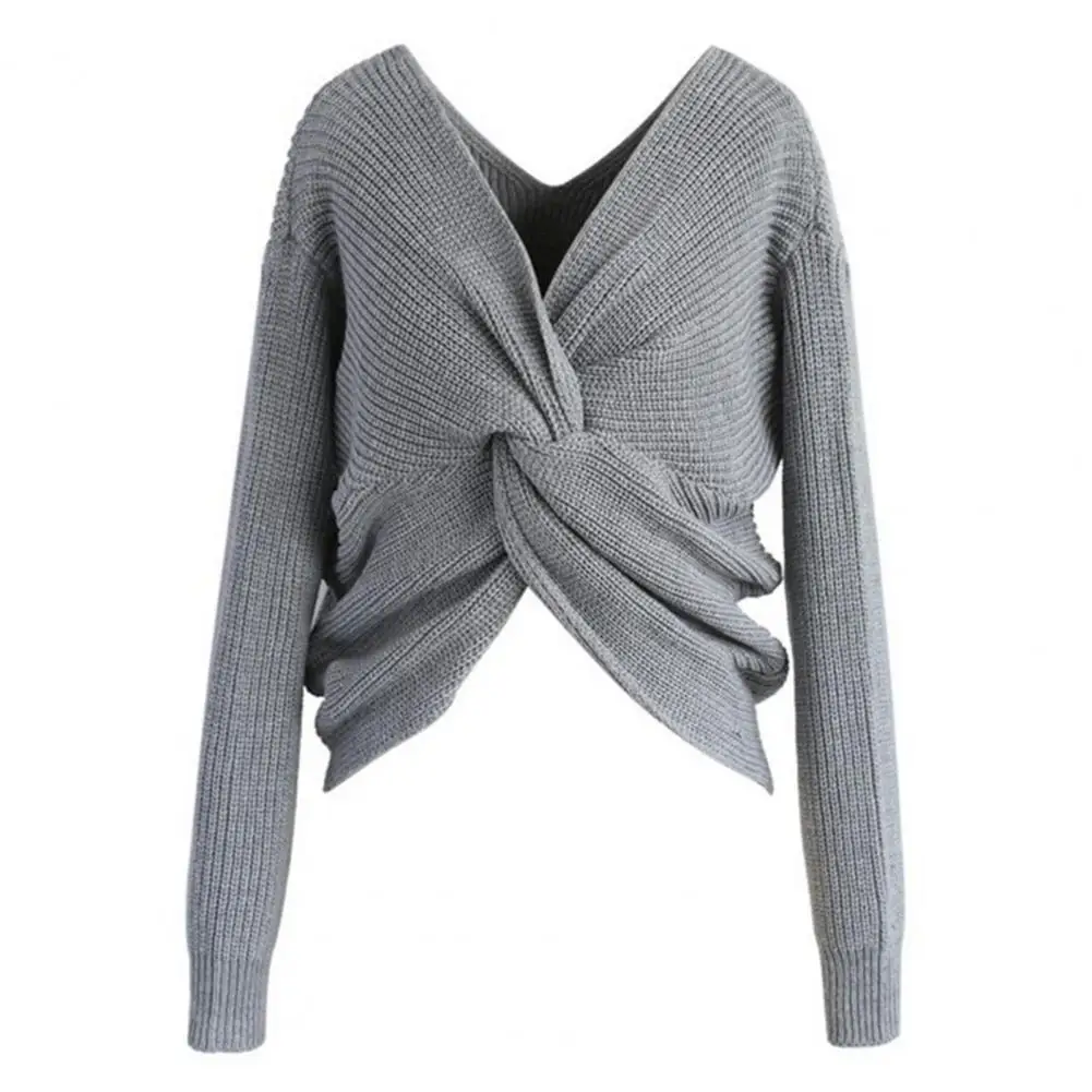 

New Women Autumn Winter Knitted Crop Sweater Loose Criss Cross Twisted Long Sleeve Knitwear Wome Pullover Sweaters Jumpers Tops