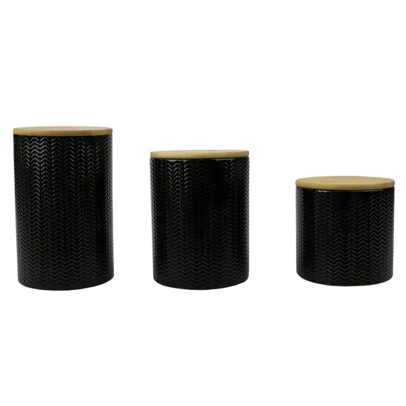 

3 Piece Ceramic Canister Set With Bamboo Tops, Black Botesitos para salsas Dosificador de aceite cocina The kitchen does not han