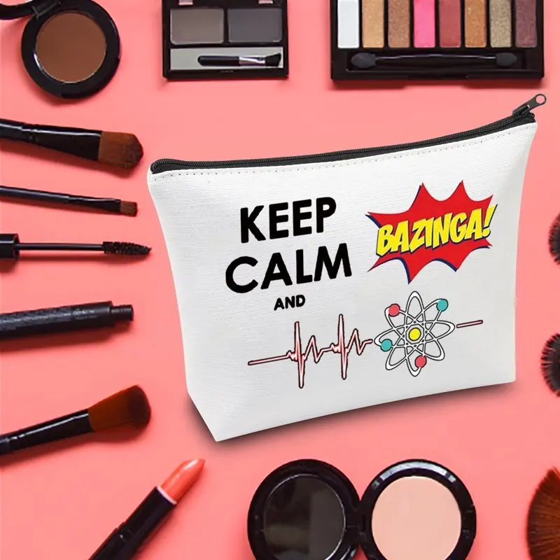 Big Bang TV Show Cosmetic Make Up Bag Bag Leonard and Sheldon Fans Inspired Gift Keep Calm and Bazinga Makeup Zipper Pouch Bag F