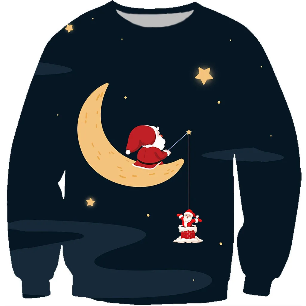 

Autumn Winter Women Pullover Christmas Sweatshirts 3D Print Funny Santa Claus Long Sleeve Tops Casual Hoodie Female Clothing