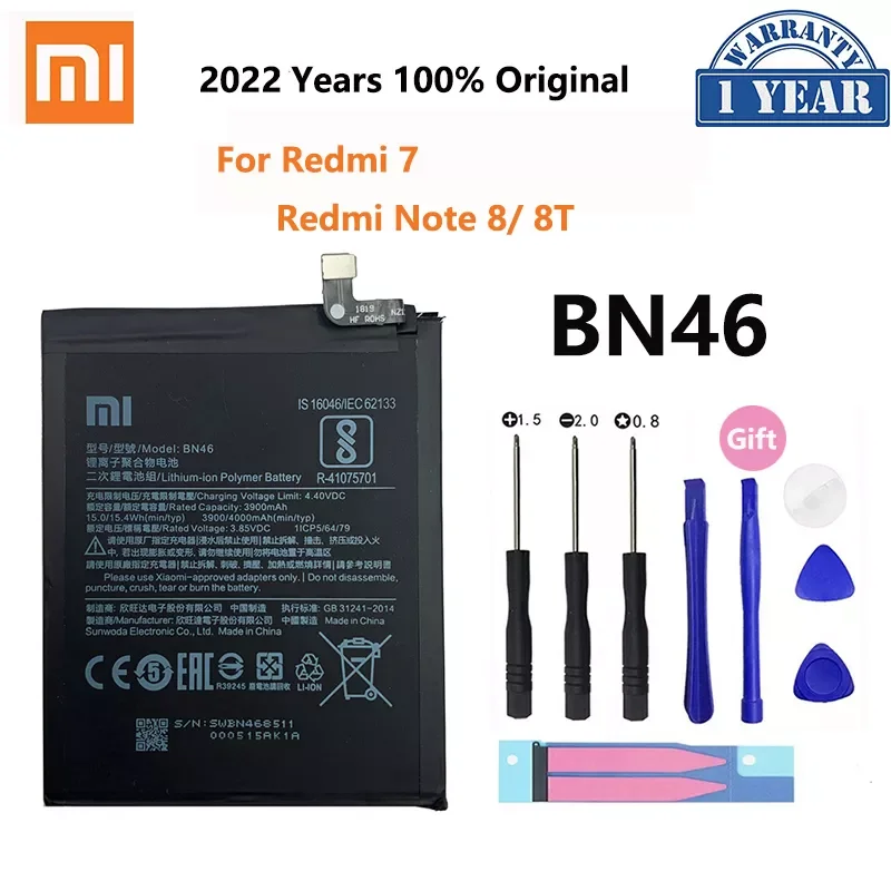 

100% Orginal Xiao mi BN46 4000mAh Battery For Xiaomi Redmi Note 8 8T Redmi 7 High Quality Phone Replacement Batteries