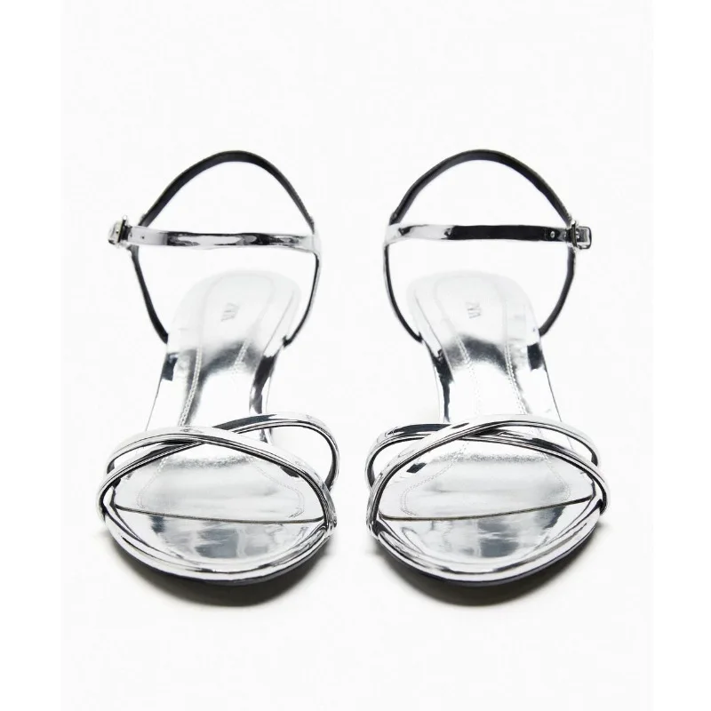 Sexy Fashion High Heel Sandals Women 6 CM Buckle Open Toe Wedge Comfortable Slip On Bohemian Silver Sandals Non-Slip Nightclub