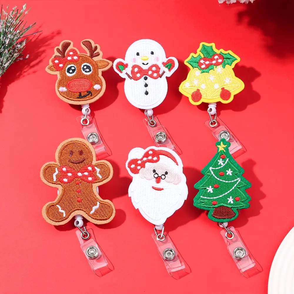 

Jingle Bell Gingerbread Man Reindeer Christmas Tree Teacher Badge Clip Christmas Badge Reel Felt Badge Holder