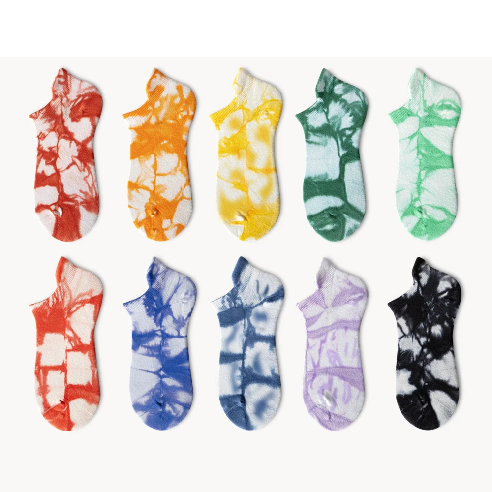 

Tie-dye skateboard street style half terry boneless socks sweat-absorbing boat socks invisible cotton socks wholesale