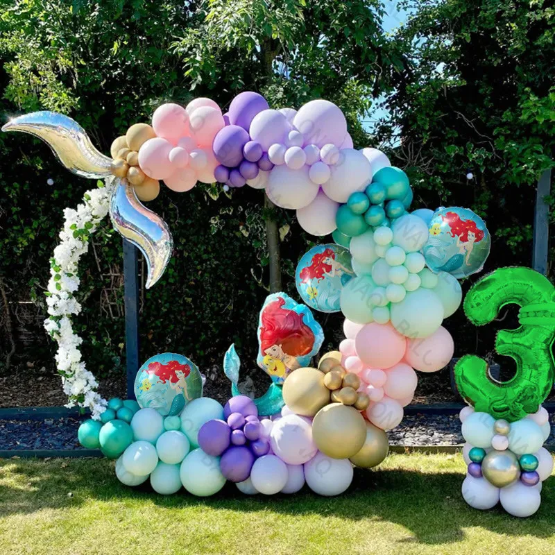 

129Pcs Set Disney Theme Princess Little Mermaid Ariel Foil Balloons Shell Balloons Green Number Ball Birthday Baby Shower Decor