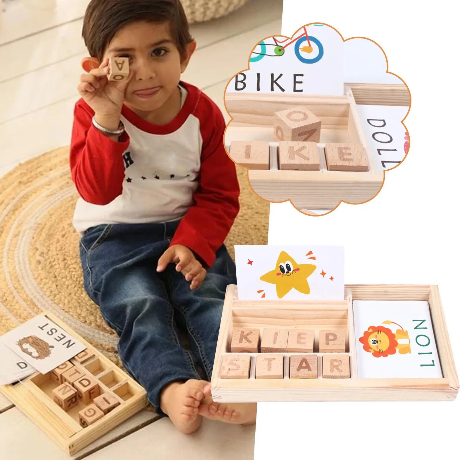 

Wooden Cognitive Puzzle Cards Cardboard New Baby Educational Toys Learning English Wooden Baby Montessori Materials Math Toys