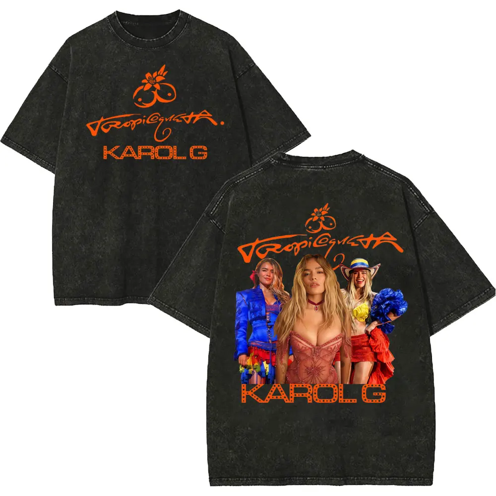 Винтажная футболка с эффектом потертости Karol G Tropicoqueta Tour 2026, модная уличная одежда, трендовые футболки для мужчин и женщин, летняя повседневная свободная футболка (art.: 3920da63e29ab) - 3920da63e29ab