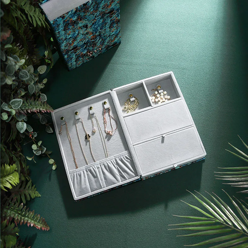 New Flannel Jewelry Display Box Earring Ring Necklace Large Space Adjustable Organizer Packaging Storage Display Case Container