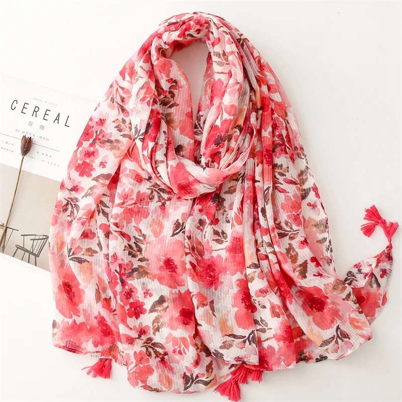 

Модный Роскошный брендовый Флористический шарф с кисточками, женский головной платок высокого качества, мусульманский хиджаб 180*90 см