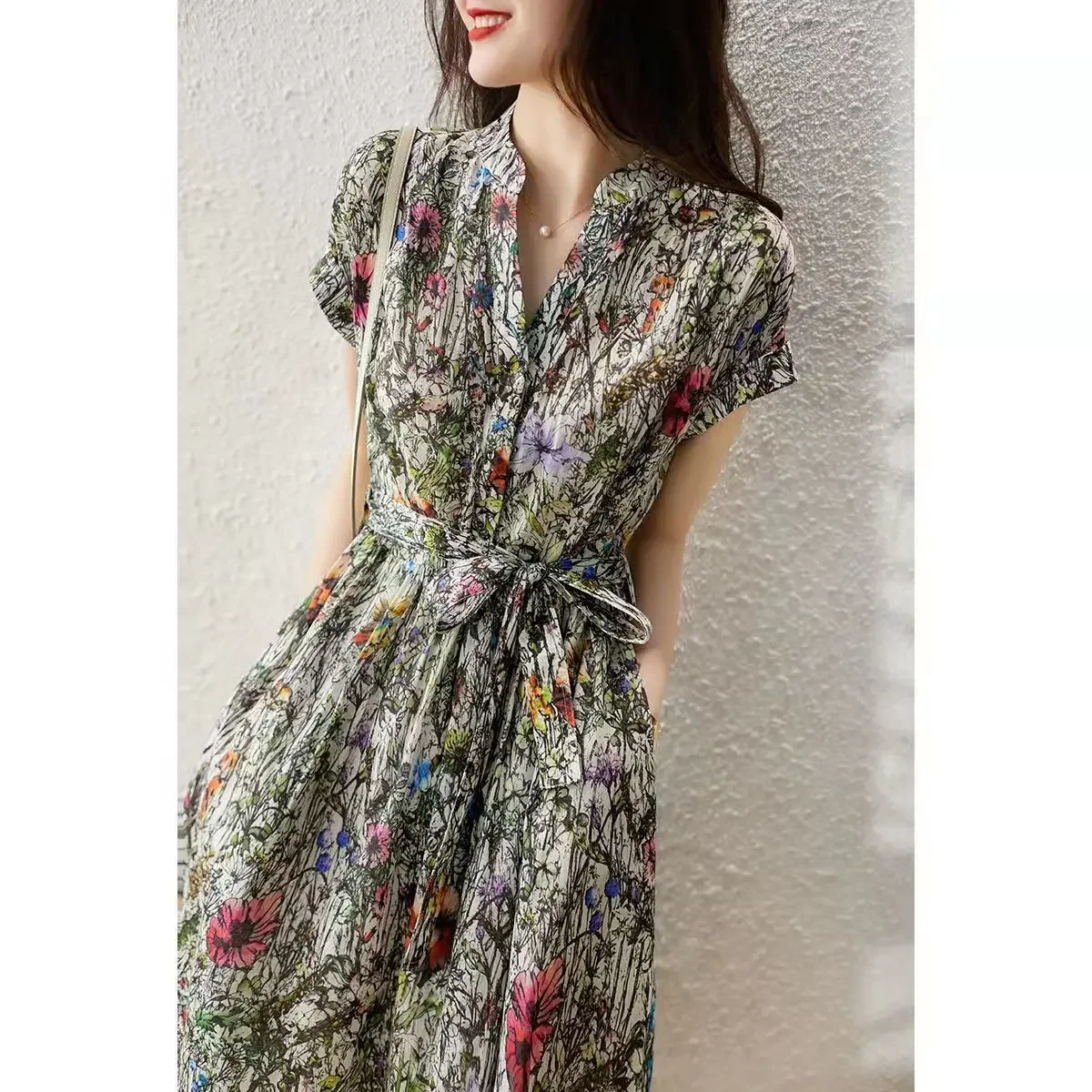 Элегантное утягивающее шифоновое ароматное платье 2024 новая модная юбка средней