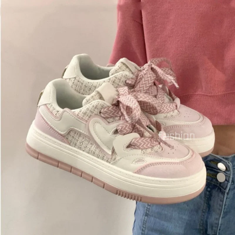 SHANPA Casual Cute Womens Platform Shoes Round Toe Elegant Fashion Breathable Love Heart Shoes Vulcanized Comfortable Mesh Shoes