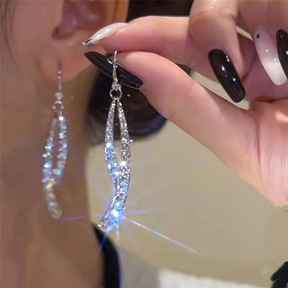 Huitan 2022 Trend Multi-layer Chains Love Earrings for Women Inlaid Dazzling CZ Stone Korean Fashion Female Ear Accessories Gift